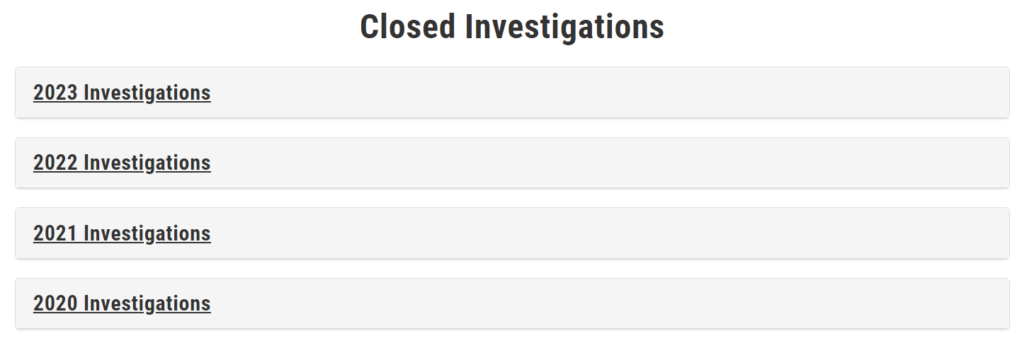 Closed Investigations