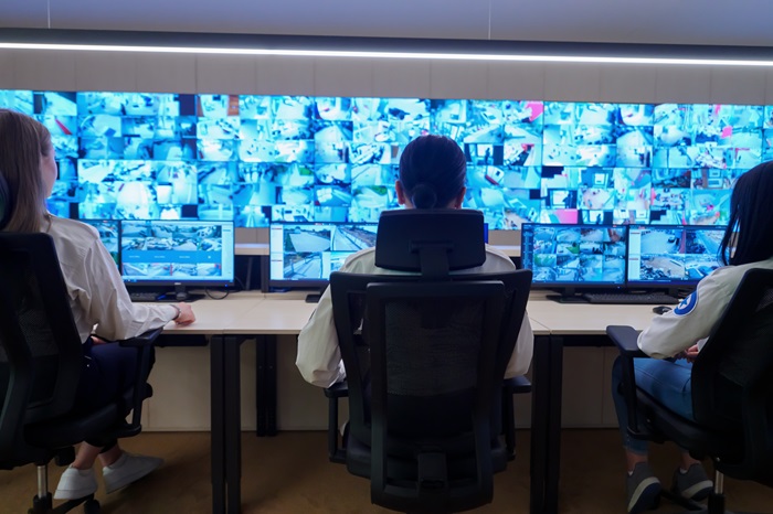 Group of Security data center operators at work