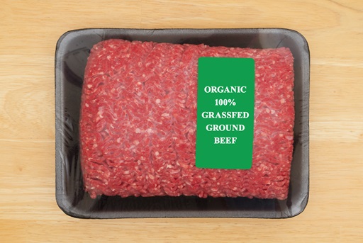 Two pounds of organic grassfed ground beef in package