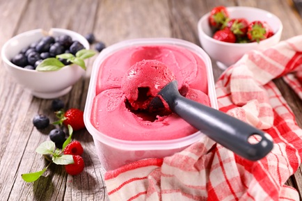 berry fruit ice cream and spoon