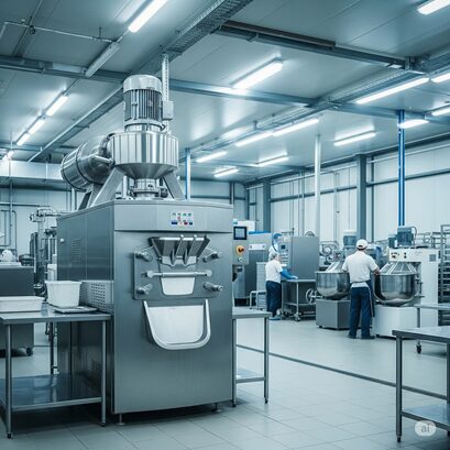 a big ice cream machine in a ice cream factory