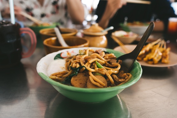 Stir fry egg noodle southern local food chinese style in Phuket, Thailand